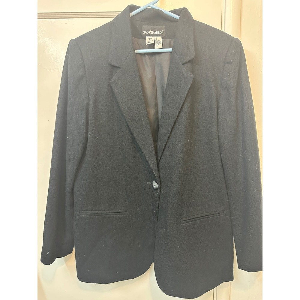 Sag Harbor Womens Black‎ 100% Pure New Wool Single Button Blazer Jacket Size 10